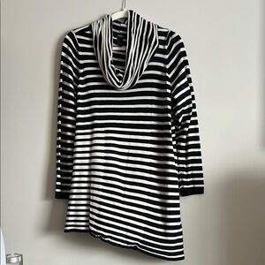 Alfani Woman 1X Striped Black White Women's Knit Cowl Neck Asymmetric Sweater